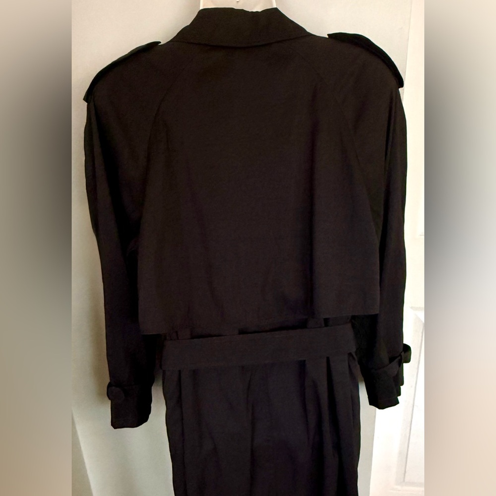Jones New York Trench Coat M 8 10 Vintage 80s Long Black Double Breasted Spring - Picture 5 of 11